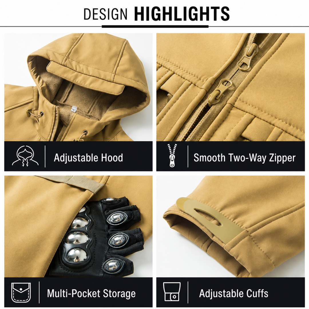 TWS Herren Tactical Softshelljacke mit Fleecefutter – Winddicht &amp; mit Kapuze
