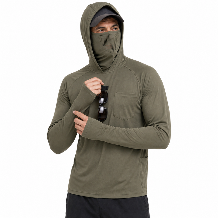 UPF 50+ Sonnenschutzshirt mit Kapuze &amp; Nackenschutz