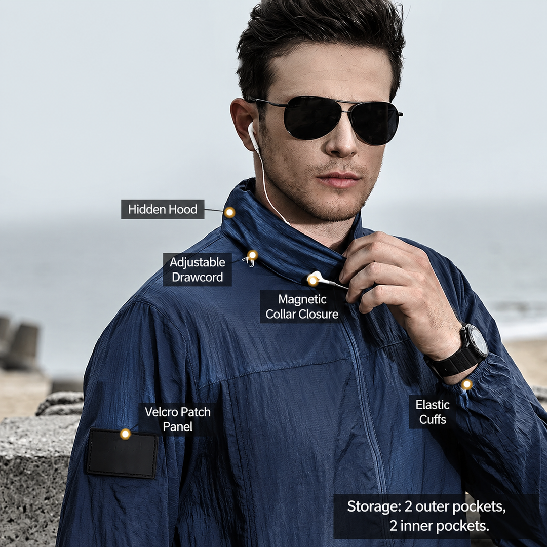 Leichte Outdoor-Jacke mit Kapuze – UPF 50+ &amp; Windschutz
