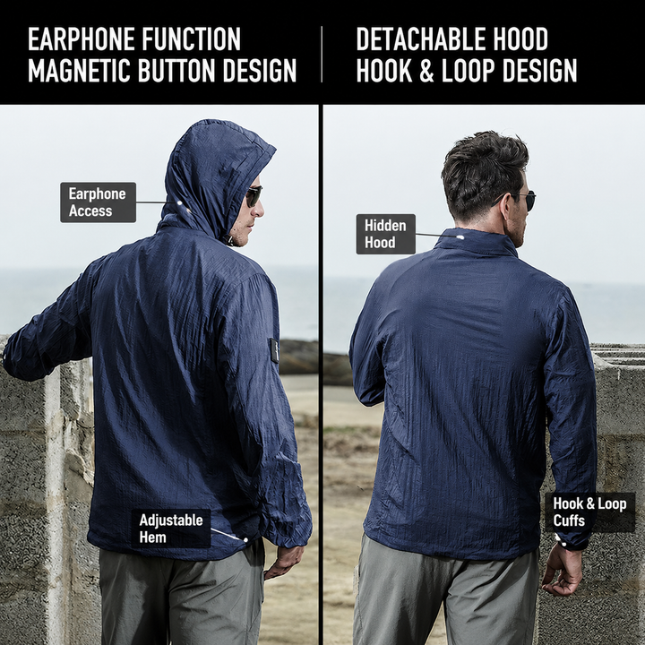 Leichte Outdoor-Jacke mit Kapuze – UPF 50+ &amp; Windschutz