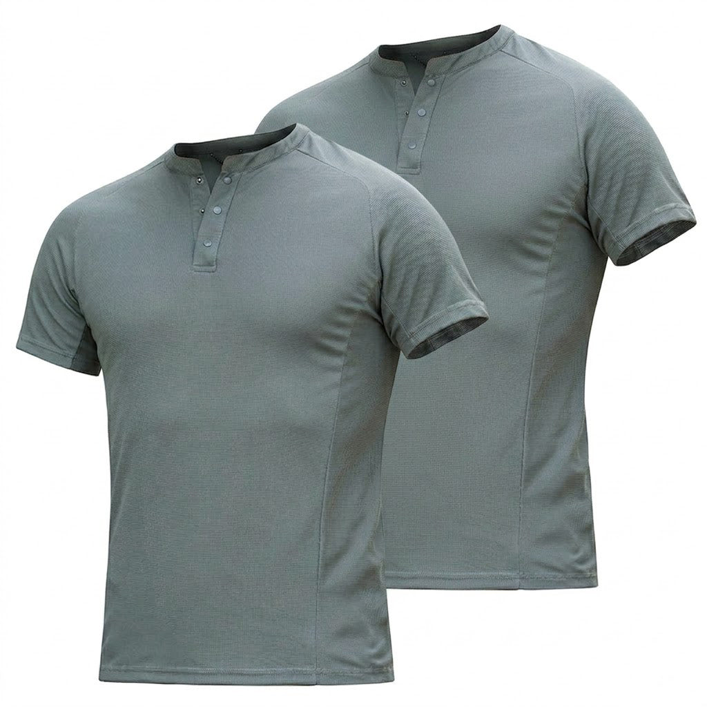 Schnelltrocknendes T-Shirt mit Henley-Kragen