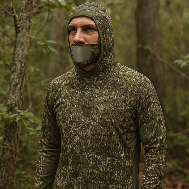 Jagdshirt mit Kapuze &amp; Nackenschutz – UPF 50+ Camouflage