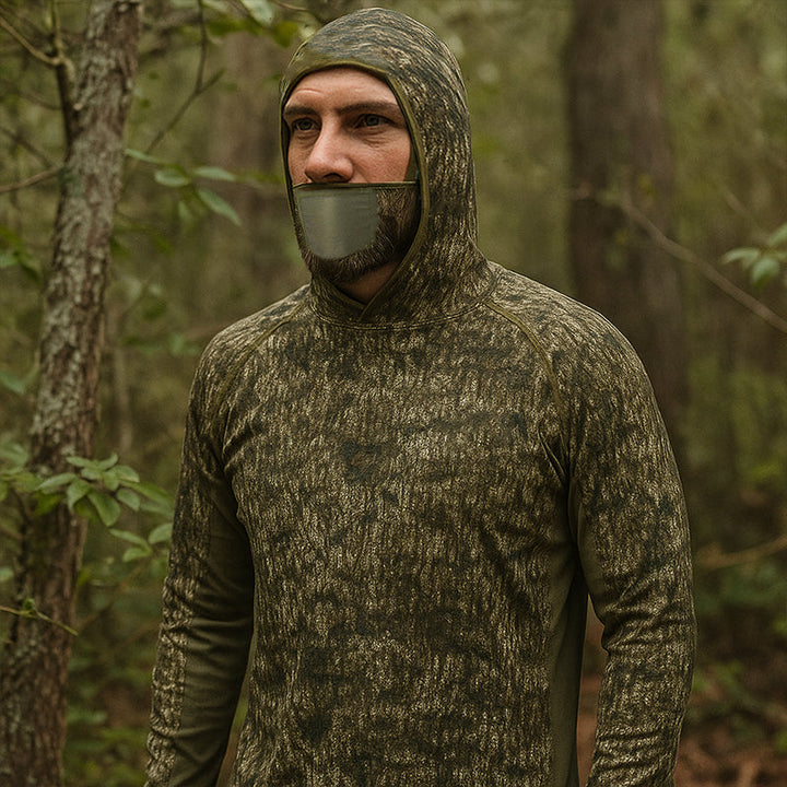 Jagdshirt mit Kapuze &amp; Nackenschutz – UPF 50+ Camouflage