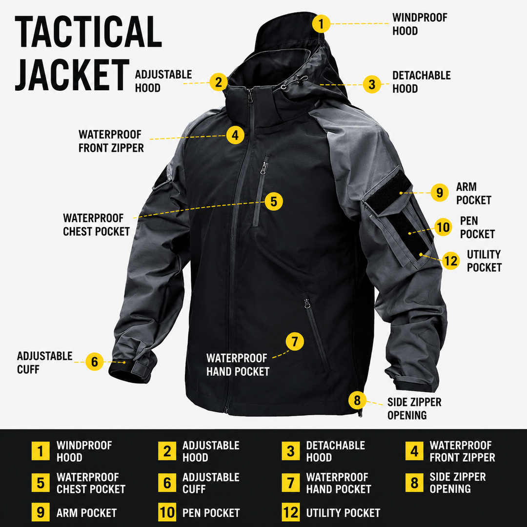 Herren Tactical Outdoorjacke – Wasserdicht mit Kapuze &amp; windabweisend