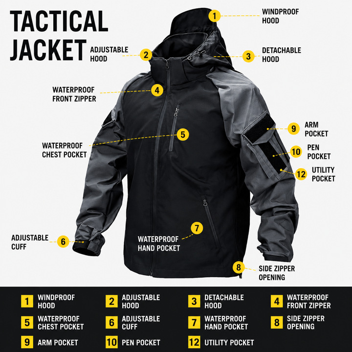 Herren Tactical Outdoorjacke – Wasserdicht mit Kapuze &amp; windabweisend