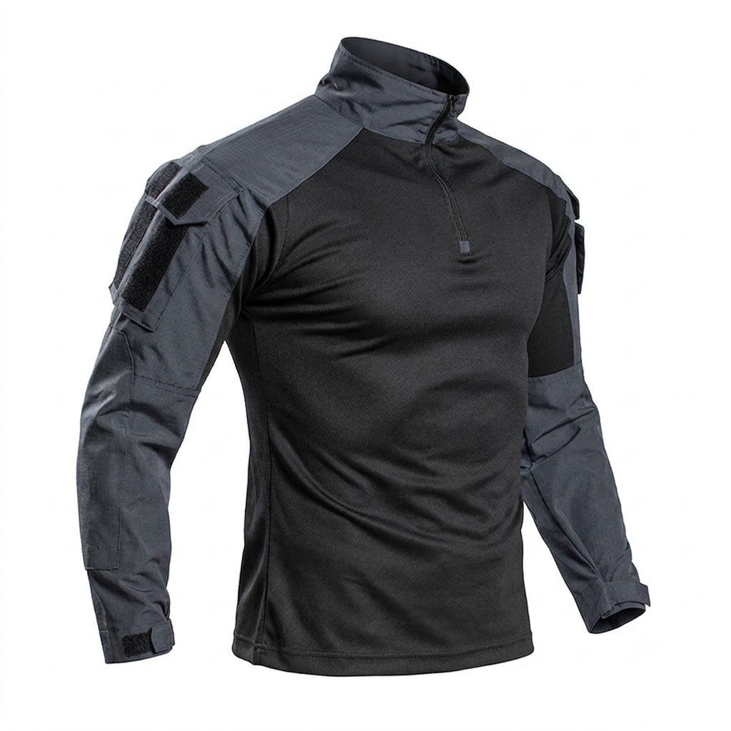 Herren Tactical Combat Shirt – Trainingsshirt mit 1/4-Reißverschluss &amp; Ärmeltasche