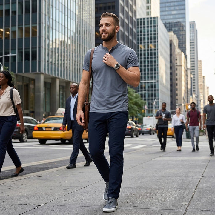 Schnelltrocknendes T-Shirt mit Henley-Kragen