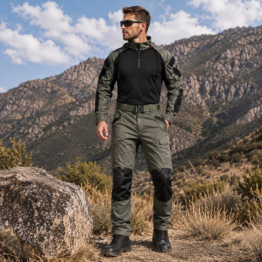 Herren Tactical Combat Set – Schnelltrocknendes Kapuzenshirt &amp; Cargohose