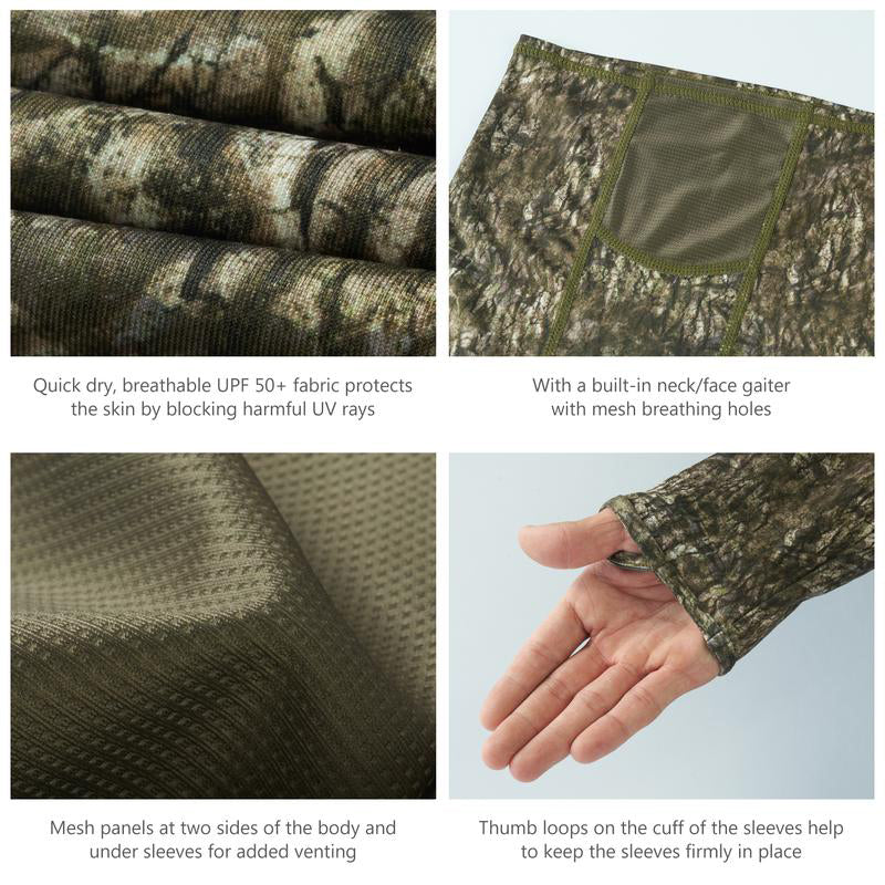 Jagdshirt mit Kapuze &amp; Nackenschutz – UPF 50+ Camouflage