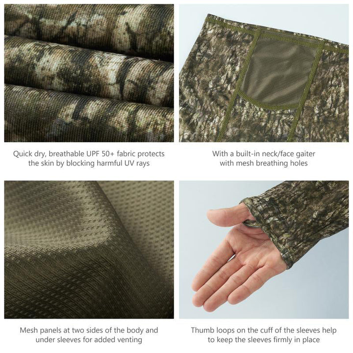 Jagdshirt mit Kapuze &amp; Nackenschutz – UPF 50+ Camouflage