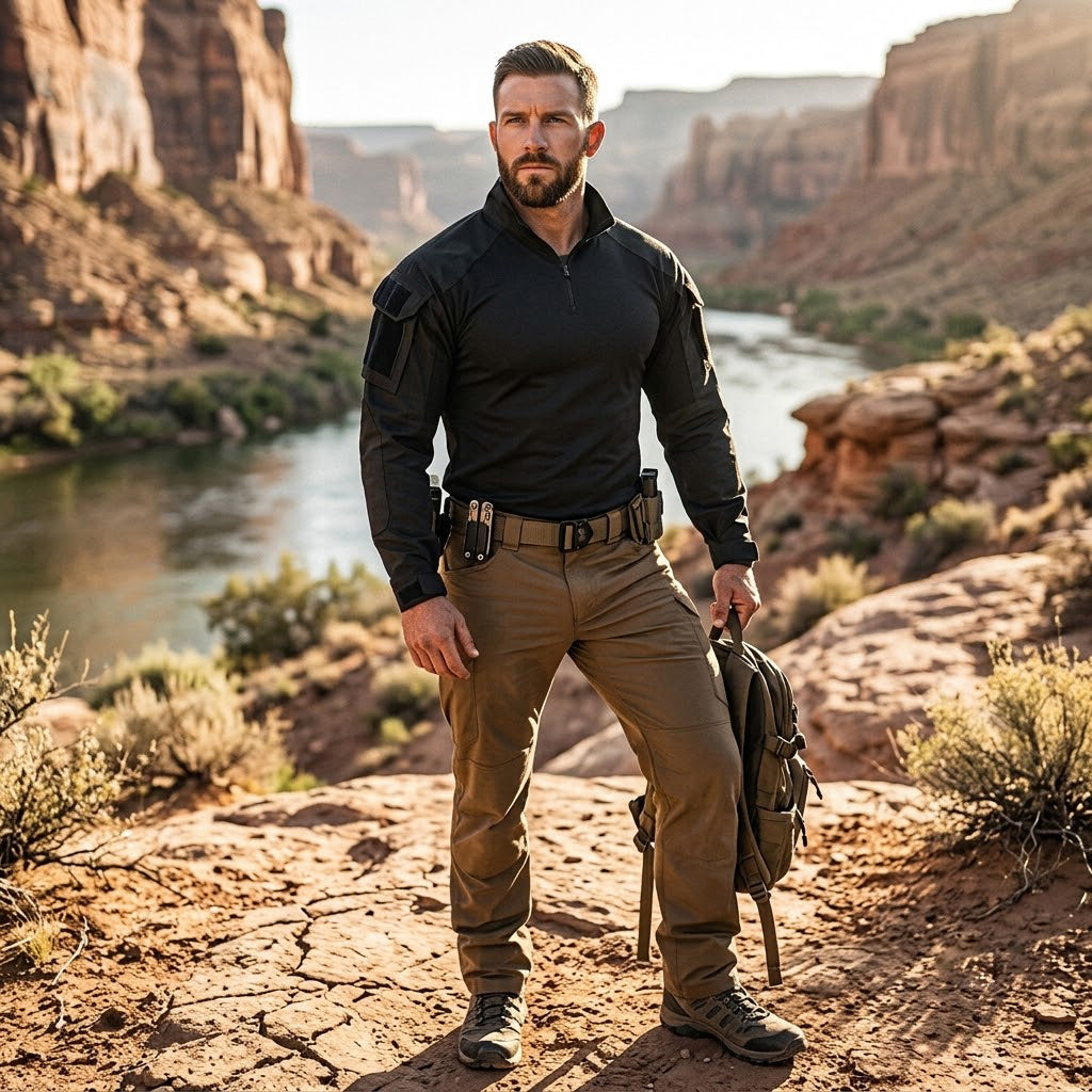 Herren Tactical Combat Shirt – Trainingsshirt mit 1/4-Reißverschluss &amp; Ärmeltasche