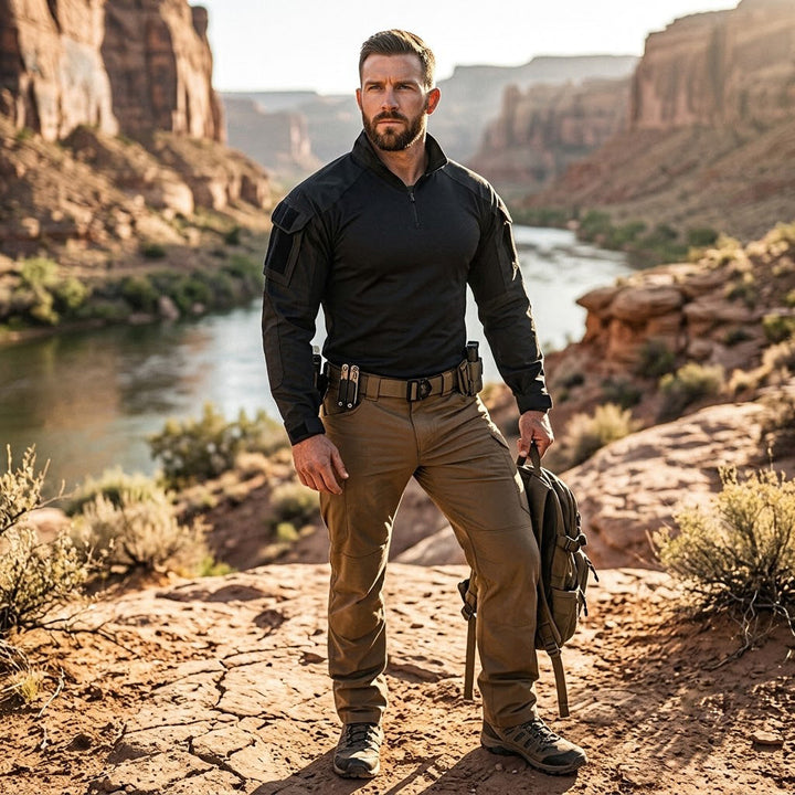 Herren Tactical Combat Shirt – Trainingsshirt mit 1/4-Reißverschluss &amp; Ärmeltasche