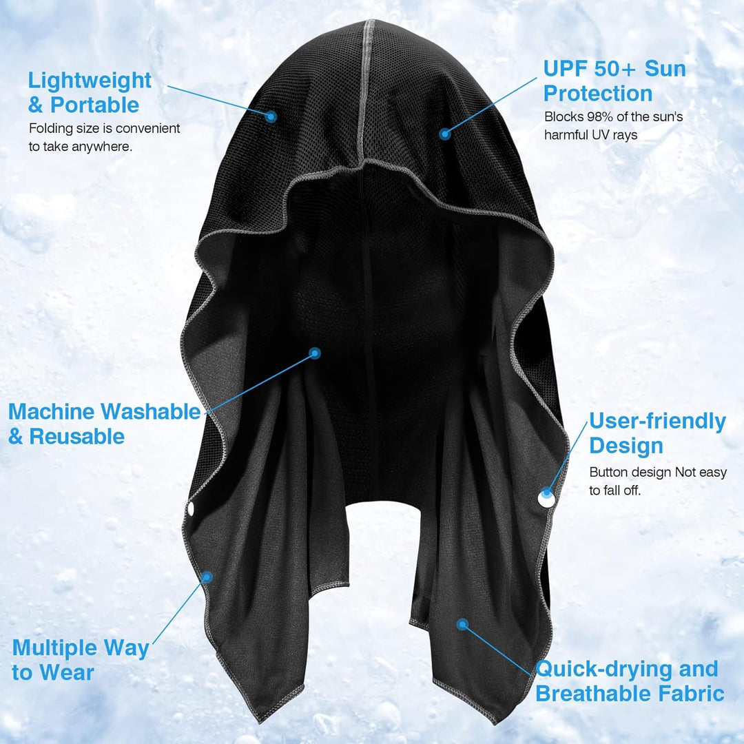 3PACK Quick-Dry Cooling Hoodie Towel for Neck and Face Breathable Moisture-Wicking UV Protection for Outdoor