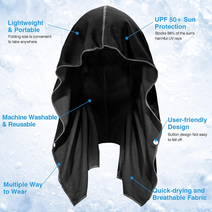 3PACK Quick-Dry Cooling Hoodie Towel for Neck and Face Breathable Moisture-Wicking UV Protection for Outdoor