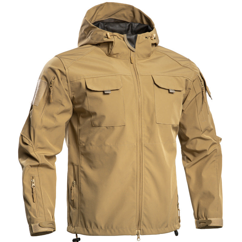 Herren Leichte Tactical Outdoorjacke mit Kapuze – Windbreaker mit mehreren Taschen