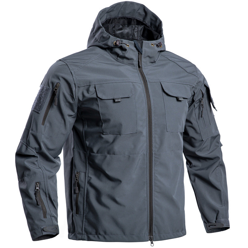 Herren Leichte Tactical Outdoorjacke mit Kapuze – Windbreaker mit mehreren Taschen