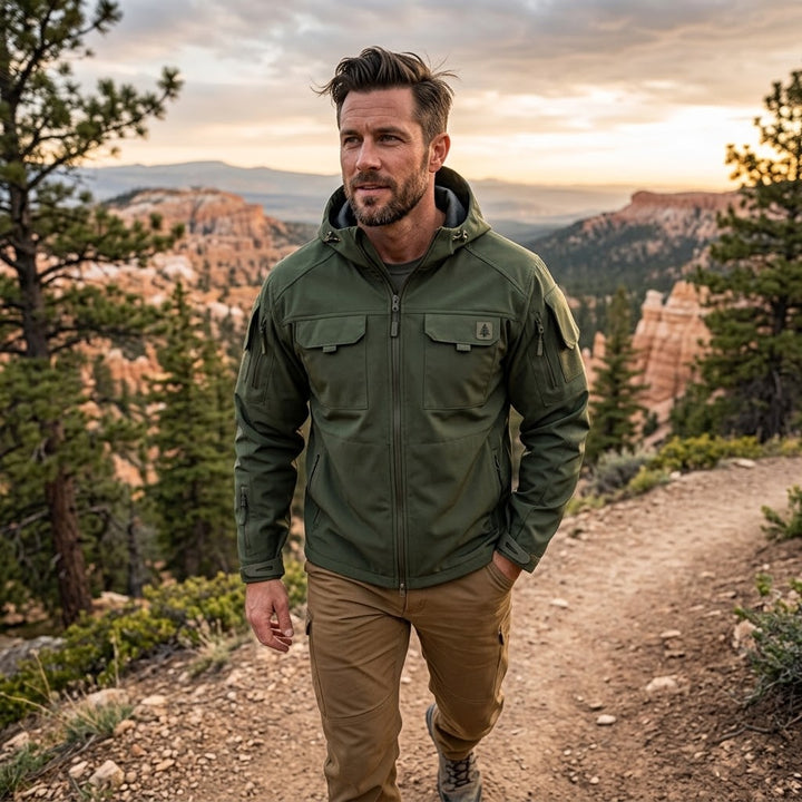 Herren Leichte Tactical Outdoorjacke mit Kapuze – Windbreaker mit mehreren Taschen