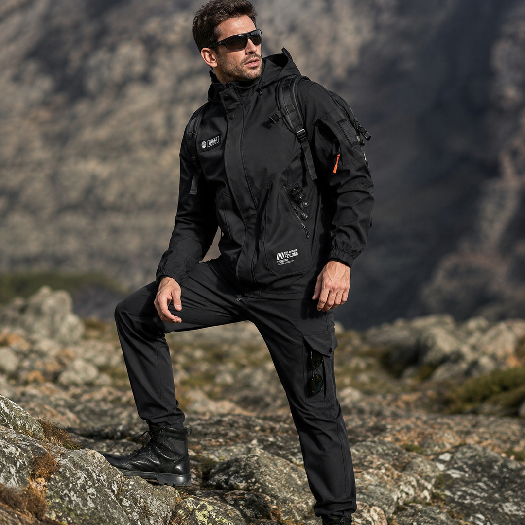 Herren Tactical Softshell-Set – Outdoorjacke &amp; Cargohose mit mehreren Taschen