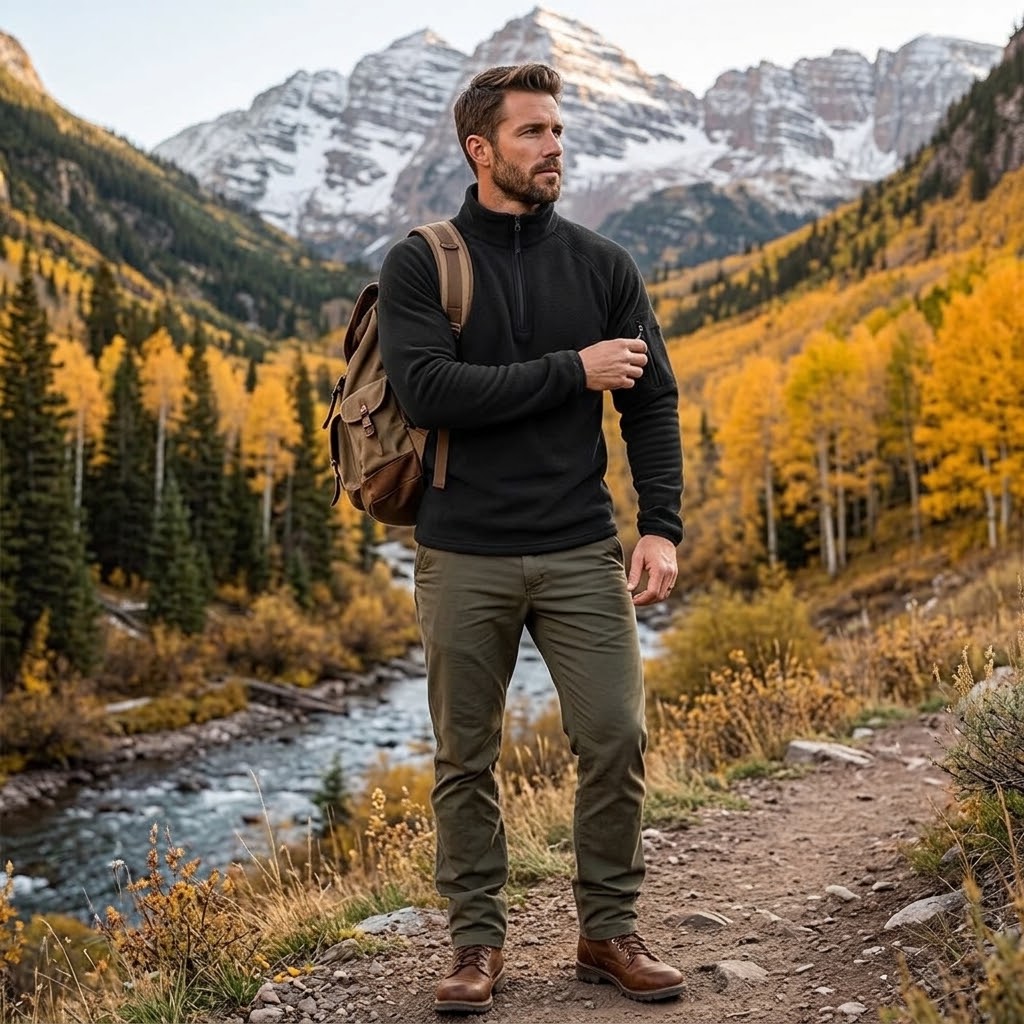 TWS Herren Fleecepullover mit Halbreißverschluss und Ärmeltasche