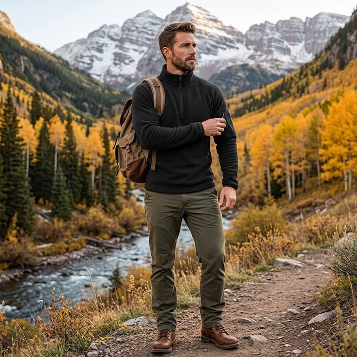 TWS Herren Fleecepullover mit Halbreißverschluss und Ärmeltasche