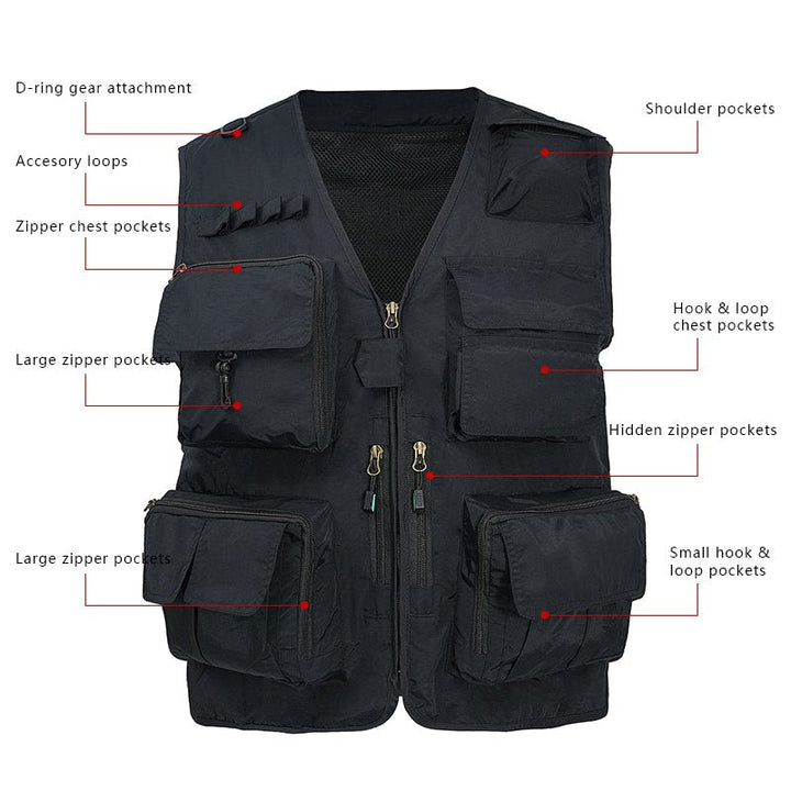 Men’s Lightweight Utility Vest – 16 - Pocket Fishing, Photography &amp; Travel Vest with Mesh Back - TWS USA